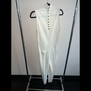 White CHANEL knit onesie romper bodysuit turtleneck sleeveless vintage not worn